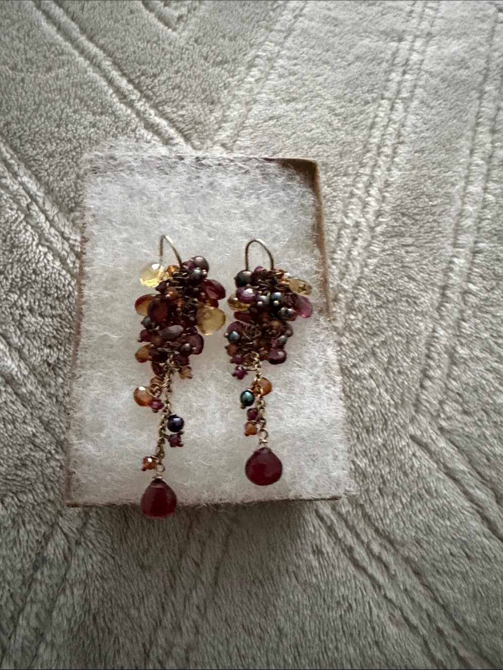 Cluster Drop Earrings in Garnet and Gold